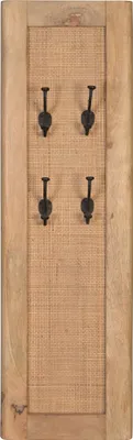Produktbild von SIT Möbel Garderobenpaneel mit Rattan-Front | Mango-Holz natur | 4 Doppel-Haken Metall schwarz | B 35 x T 8 x H 110 cm | 14163-01 | Serie CANE