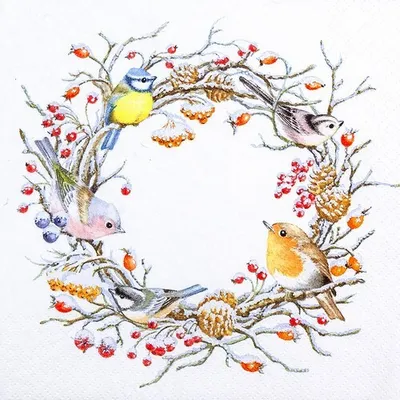 Obrázok produktu pre 20 obrúskov Vtáky v zime - Sladké vtáky v zimnom venci 33x33cm