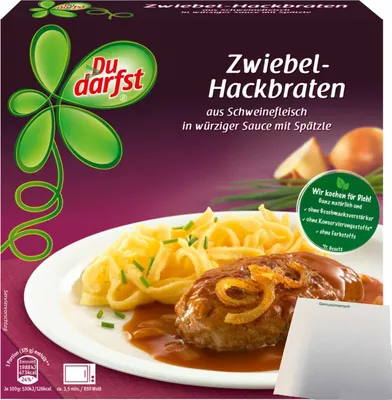 Produktbild von Du darfst Menü Zwiebelhackbraten (375g Packung) + usy Block