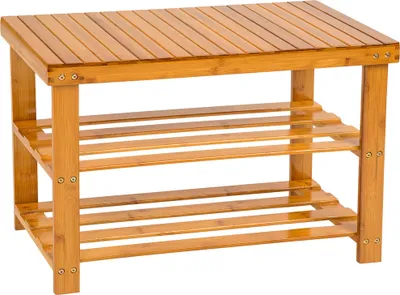 Produktbild von Tectake, Schuhbank Silke, lackiertes Bambusholz, braun, 2 Fächer, 70 cm, schneller Aufbau