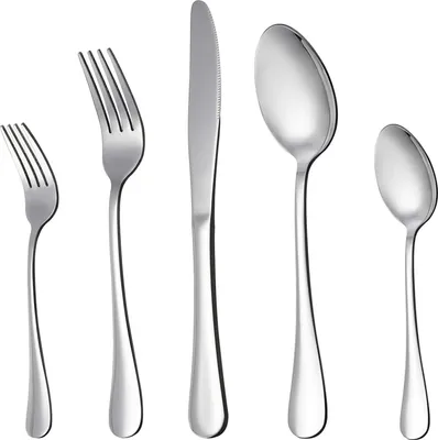 Produktbild von LIANYU 20-teiliges Besteckset aus Silber, Besteckset aus Edelstahl für 4 Personen, inklusive Messer, Gabel und Löffel, hochglanzpoliert, spülmaschinenfest