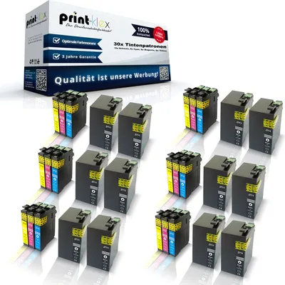A product shot of multiple ink cartridges and a box of ink cartridges.