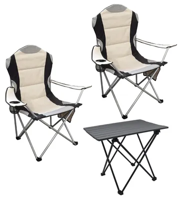Produktbild von Camping Sitzgruppe 3-teilig mit Aluminium Klapptisch und Tragetasche - anthrazit - Garten Tischgruppe mit 2 Campingstühlen bis 150kg