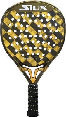 A close-up studio shot of a padel racket.