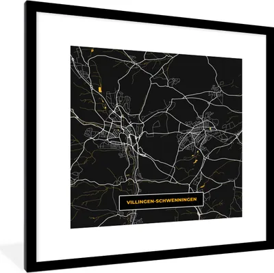 Produktbild von MuchoWow® Gerahmtes Poster Deutschland - Schwarz und Gold - Villingen Schwenningen - Stadtplan - Karte 40x40 cm - Poster mit Schwarzem Bilderrahmen Wandposter Rahmen Foto Bilder - Poster - Plakat im Rahmen