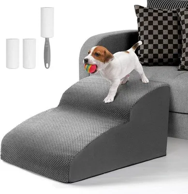 Produktbild von Famanu Hundetreppe - 2 Stufen für kleine Hunde - Haustierleiter - waschbar - grau