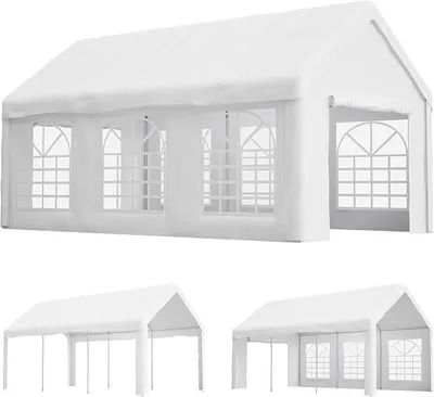 Produktbild von Pavillon 3x6 m, Faltpavillon, Wasserdicht, Winterfest, Pop Up Pavillon, UV Schutz Gartenpavillon mit 4 Seitenteilen, Partyzelt mit Fenstern für Camping Party, Weiß