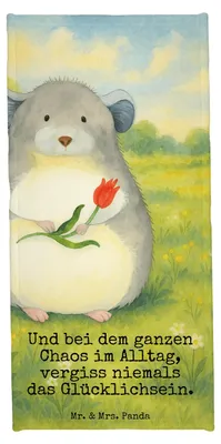 Produktbild von Mr. & Mrs. Panda Handtuch Chinchilla Blume Design - Weiß - Geschenk, Duschtuch, Badehandtuch, Strandtuch, Lustige Sprüche, Büro, Duschhandtuch, Kummer, Liebeskummer