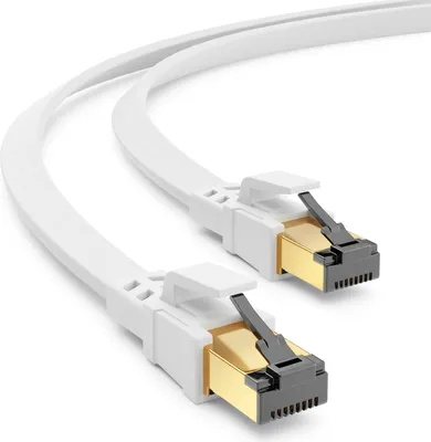 Produktbild von deleyCON 5m CAT8.1 Flaches LAN Kabel Netzwerkkabel Kupferleiter 40 Gbit 2000 MHz Patchkabel Gigabit Ethernet Cable RJ45 Stecker LAN DSL CAT.8 Kabel - Weiß