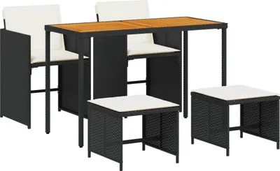 Produktbild von 5-tlg. Garten-Essgruppe mit Kissen Schwarz Poly Rattan
