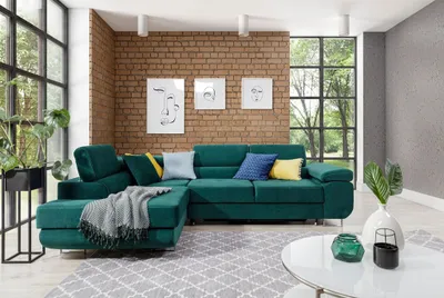 Produktbild von Ecksofa Schlafsofa SARRA in Stoff Kronos Dunkelgrün Ottomane Links