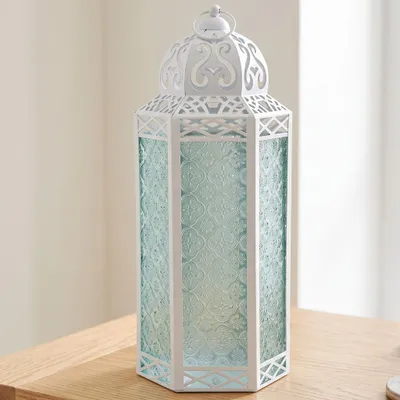 Productafbeelding van Decoratieve Metalen Lantaarn - Wit - 41,4 cm