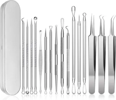 Produktbild von 15-teiliges Mitesserentferner-Set, Professionelle Komedonenquetscher Akne Werkzeuge