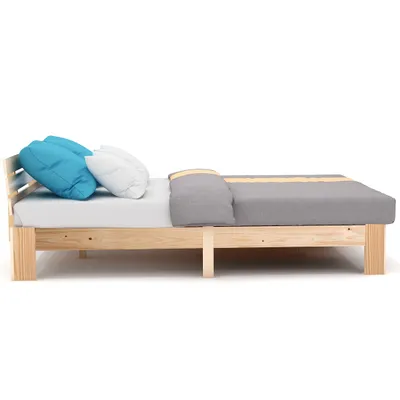Produktbild von Massivholz-Doppelbett mit Lattenrost, klassisches Design, Natur, 140x200 cm