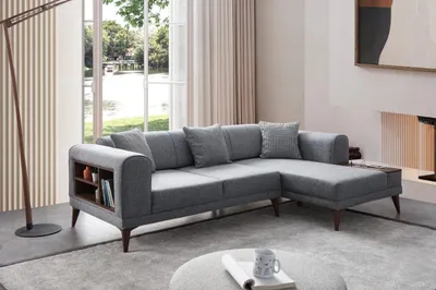 Produktbild von Graues Wohnzimmer L-Form Sofa Polster Ecksofa Designer Wohnzimmer Couch