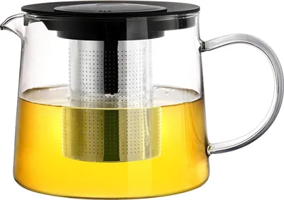 Produktbild von 1.5L Glas Teekanne mit hitzebest?ndigem Edelstahlfilter, abnehmbarer Infuser fš¹r Tee und Kaffee, Kunststoffdeckel