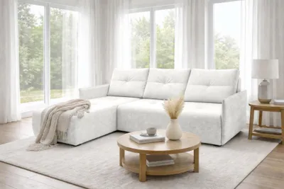 Produktbild von AX LIVING Ecksofa Damascus Weiß mit Schlaffunktion Bettkasten Schlafsofa 212 cm links