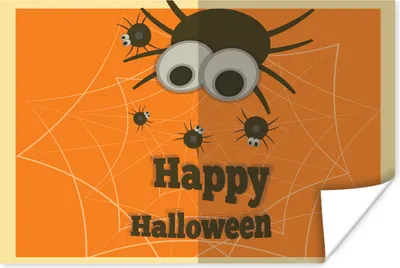 Produktbild von MuchoWow® Poster Happy Halloween' mit Spinnen auf orangem Hintergrund 60x40 cm - Schlafzimmerdekoration