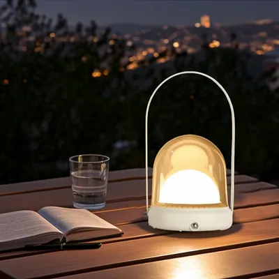 Produktbild von Tragbare Metall-Tischlampe für Innen/Außen, Wiederaufladbare Kabellose LED-Lampe, 3-Farben Stufenlos Dimmbar,Restaurant/Schlafzimmer/Bar/Campinglicht