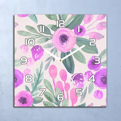 Produktbild von Deko Glasuhr Wanduhr 30x30 Aquarell Rosa Blumen Quarz Küchenuhr Bürouhr