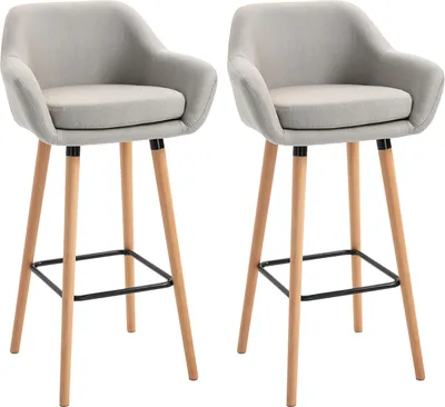 Produktbild von 2er-Set Barhocker aus Massivholz mit Fußstütze, Beige, 55x48x100 cm