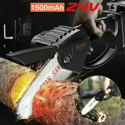 Produktbild von 550W 24V Mini Elektrische Kettensäge Schnittkettensäge 4 Zoll Mit Batterie Holzbearbeitungskettensäge mit 2 Akkus 1500mAh