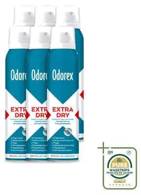 Zdjęcie produktu dla 6 sztuk sprayu antyperspiracyjnego Odorex Extra Dry Sensitive - 150 ml - zestaw ekonomiczny