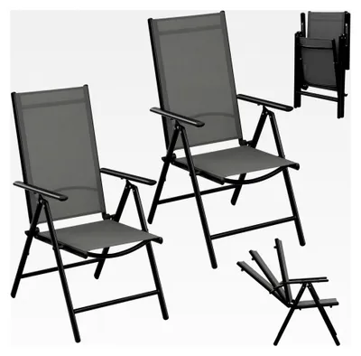 Produktbild von 2er Set Hochlehner Gartenstuhl Klappbar mit 7-fach Verstellbarer Rückenlehne, Schwarz Grau