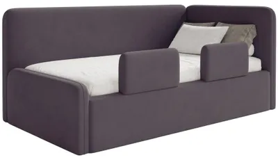 Obrázek produktu pro Selsey Fanko – dětská postýlka 90 × 200 cm s ochrannou bočnicí, čelo vpravo, samet, fialová