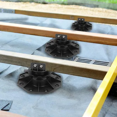 Produktbild von Fiqops Stelzenlager 30-60 MM für Terrassendielen Außen aus WPC Holz Höhenverstellbares Kunststoff Unterkonstruktion Terrasse Gartenhaus Komplettset 30-60 MM 50 Stück