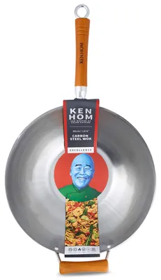 Obrázok produktu pre Ken Hom Excellence, Kolo, Wok/panvica na vysmážanie, Oceľ, Drevo, Uhlíková oceľ, 36 cm