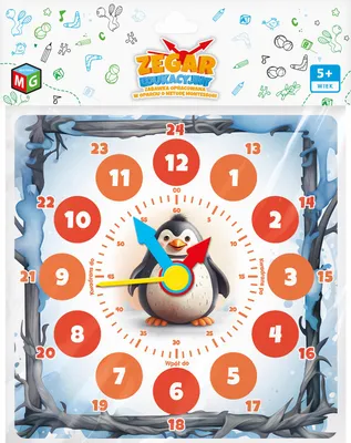 Produktbild von Lernuhr Pinguin 23x23 cm, bewegliche Zeiger, 12/24-Stunden-Anzeige, Viertel vor/halb nach