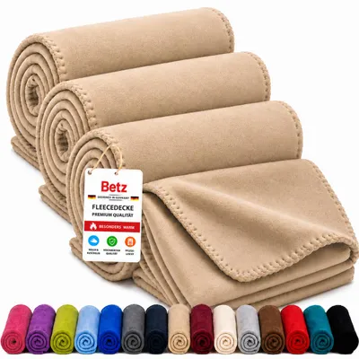 Produktbild von Betz Fleecedecke 3 Stück 130x170 cm 180g/m² – Wohndecke & Kuscheldecke – Flauschige Sofadecke als Tagesdecke – Leicht, wärmend & pflegeleicht - Sand