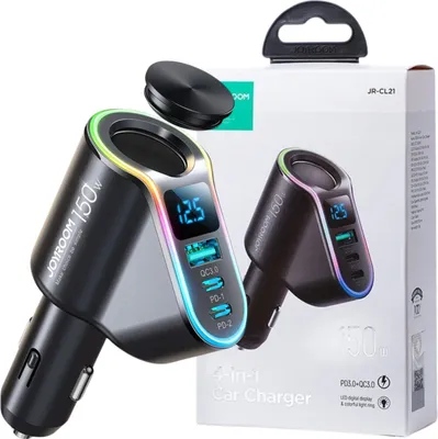 Obrázok produktu pre Joyroom 4-v-1 autonabíjačka USB-A QC3.0 2xUSB-C PD 150W čierna (JR-CL21)
