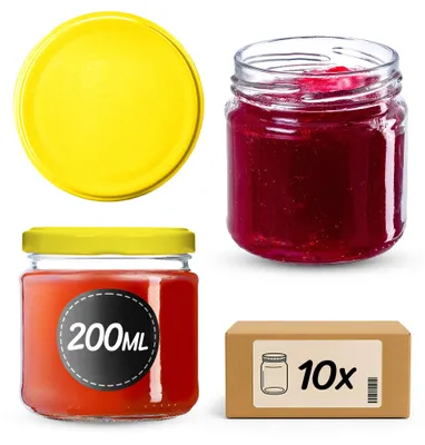 Immagine prodotto di KADAX, barattoli per conserve, capacità 200 ml, confezione da 10 pezzi, diametro 66 mm, con coperchi, colore giallo