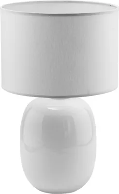 Produktbild von Nachttischleuchte Glas Stoff E27 D: 30 cm 48 cm Weiß rund Modern Tischleuchte