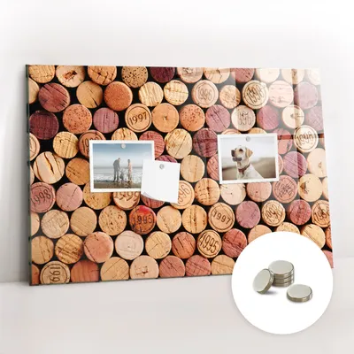 Obrázok produktu pre Magnetická tabuľa na stenu - Memo Tabuľa Sklenená - vrátane 5 magnetov - 60x40 cm - Zátky od vína