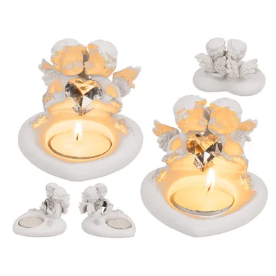 Immagine prodotto di Portacandele a cuore con coppia di angeli e cuore di cristallo Assortimento casuale