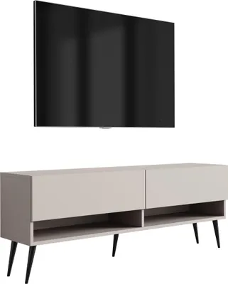 Zdjęcie produktu dla Szafka pod telewizor 140 cm kaszmir, czarne skośne nogi, 140 × 32 × 52 cm