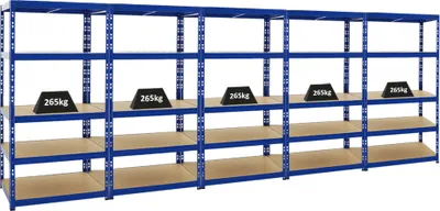 Produktbild von Mega Deal | 5x Schwerlastregal Tiger | HxBxT 180x90x60 cm |  Fachlast 265kg | Blau