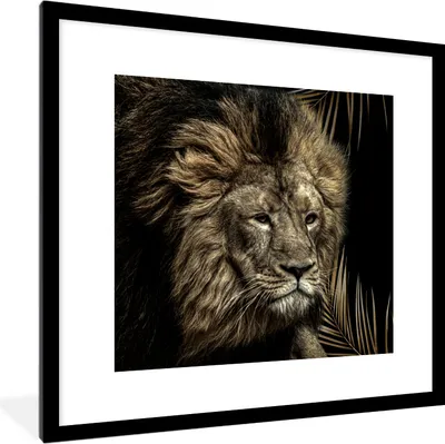 Produktbild von MuchoWow® MuchoWow® Gerahmtes Poster Löwe - Farn - Gold 40x40 cm - Poster mit zchwarzem Bilderrahmen - Poster - Plakat im Rahmen