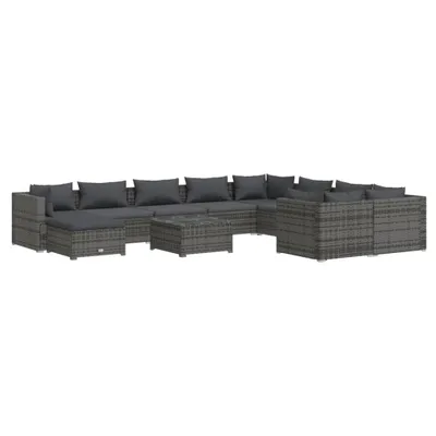Immagine prodotto di set da salotto da giardino 11 pezzi con cuscini in poly rattan grigio