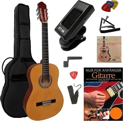Productafbeelding van Silecomplaza 4/4 CONCERTGITAAR - CLASSIC, NATUURLIJKE AFWERKING - BLAD VAN LINDENHOUT - 10-DELIGE STARTERSET! - LEERBOEK + CD - STEMAPPARAAT - CAPO - KRAAK - PLEKTRAAK - en meer
