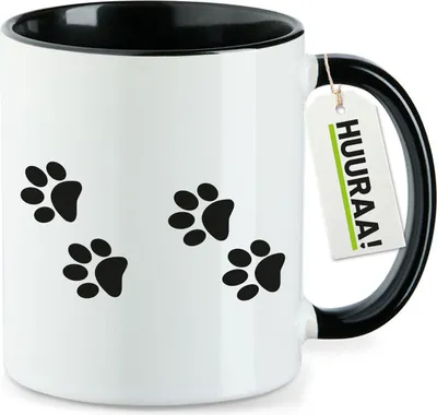 Produktbild von Huuraa Kaffeetasse Fußtapsen Tapsen 330ml Schwarz Keramik Kaffeebecher Geschenkidee