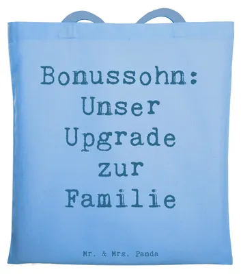 Produktbild von Mr. & Mrs. Panda Tote Bag Spruch Bonussohn Wertschätzung - Sky Blue - Geschenk, Shopping Tasche, Geburtstage, Familienzusammenführung, Familienmitglied, Patchworkfamilie