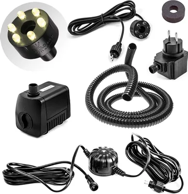 Produktbild von CLGarden SP1-SL Springbrunnen Pumpe LED Ring Beleuchtung warmweiß mit Lichtsensor 12 V AC inkl. 1m Schlauch Schaumstoffdichtung Zierbrunnen Teich
