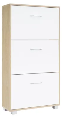 Produktbild von CASARIA® Schuhschrank für 18 Paar Schuhe Schmal 115x60x25cm 3 Klappen Hoch Holz Geschlossen Kippsicherung Flur Diele Schuhkipper Schuhkommode Eiche Weiß