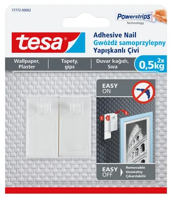 Produktbild von TESA 77772, Drinnen, Universalhaken, Weiß, Klebestreifen, 2 Stück(e)