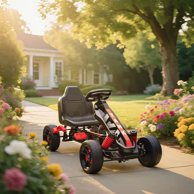 Produktbild von Kinder Gokart mit Pedalen, Tretauto mit Bremse und Freilaufsystem, Metallrahmen, Kunststoff, Rot | 100 x 59 x 60,5 cm | EVA-Räder | 3–6 Jahre