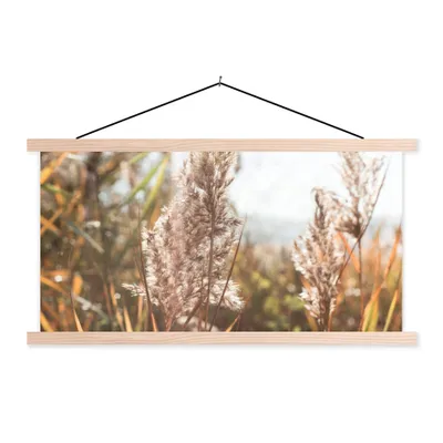 Produktbild von MuchoWow® Textilposter Schilf - Sonne - Pflanze 120x60 cm mit holzfarbenen Rahmen - Klemmleiste